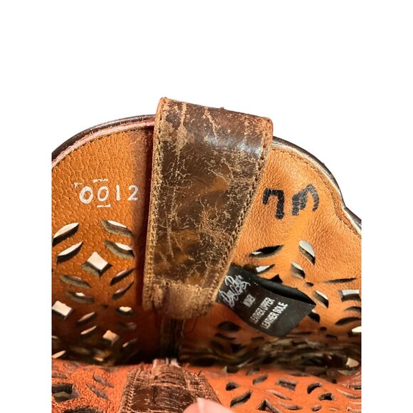 Dan Post Women's SIze 7M Brown Distressed Open Lattice Type Design Cowboy Boots - Picture 10 of 10